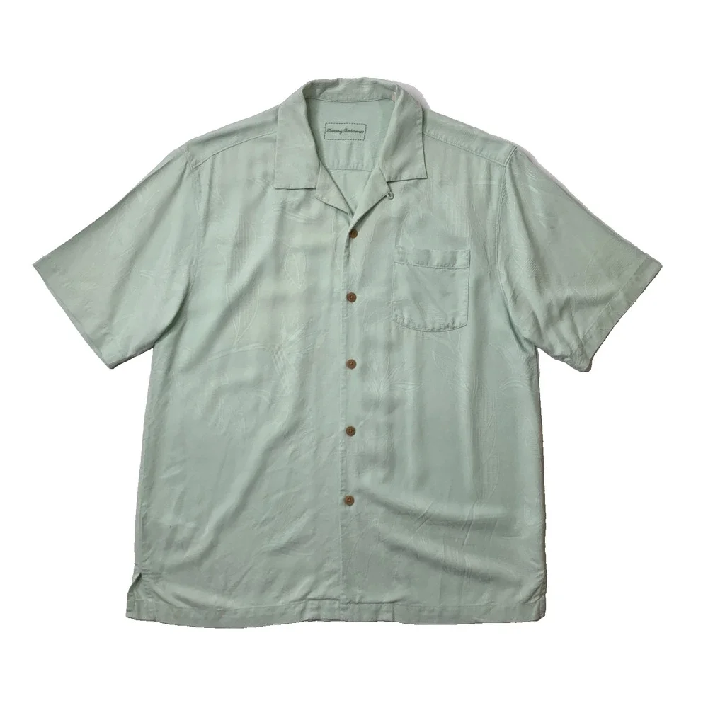 Tommy Bahama Shirt Mens L Large Mint Bedarra Garden Camp Silk Jacquard Floral